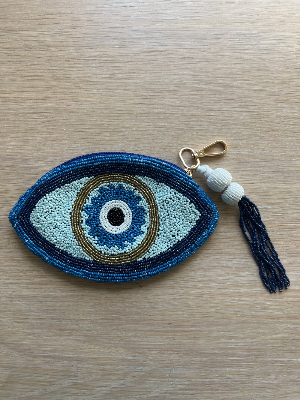 New Evil Eye Travel Coin Purse Keychain Pouch India Beaded Zipper Wondering Moon